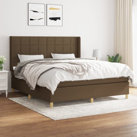 vidaXL Cama box spring con colchón tela marrón oscuro 160x200 cm