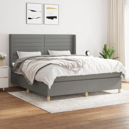 vidaXL Cama box spring con colchón tela gris oscuro 180x200 cm