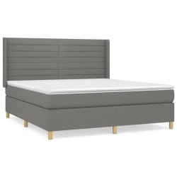 vidaXL Cama box spring con colchón tela gris oscuro 180x200 cm