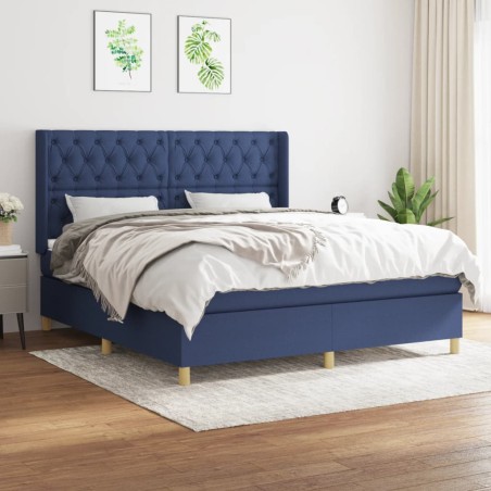 vidaXL Cama box spring con colchón tela azul 160x200 cm