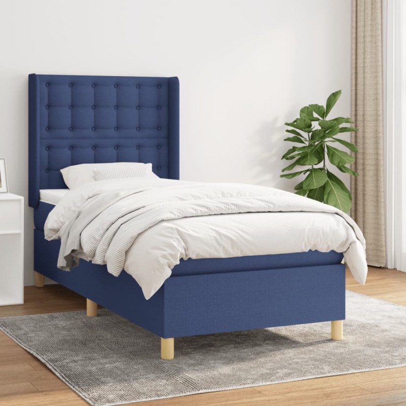 vidaXL Cama box spring con colchón tela azul 90x200 cm vidaXL Cama box spring con colchón tela azul 90x200 cm