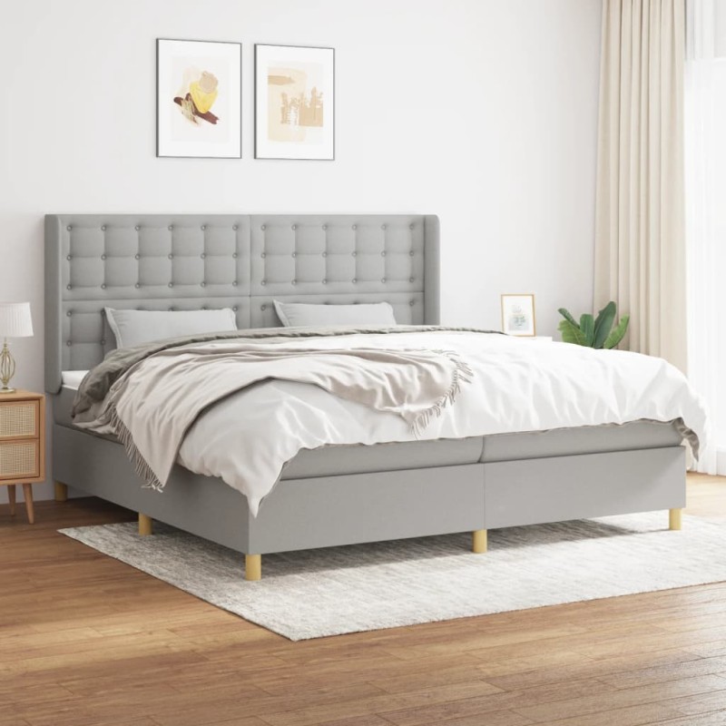 vidaXL Cama box spring con colchón tela gris claro 200x200 cm vidaXL Cama box spring con colchón tela gris claro 200x200 cm
