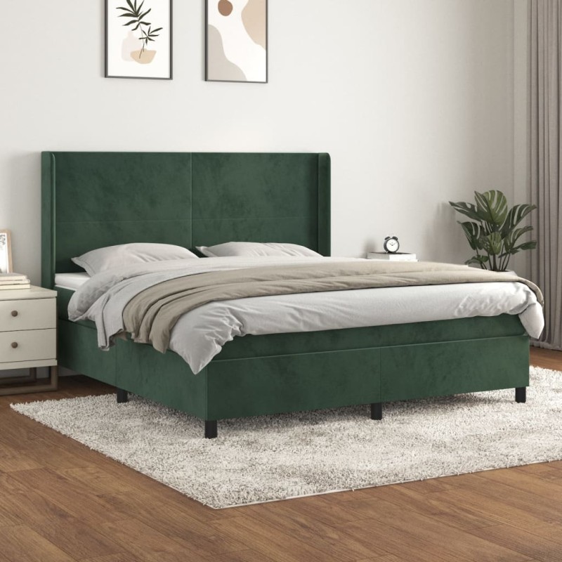 vidaXL Cama box spring con colchón terciopelo verde oscuro 180x200 cm vidaXL Cama box spring con colchón terciopelo verde oscuro 180x200 cm