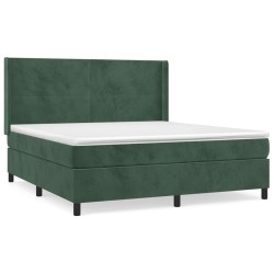 vidaXL Cama box spring con colchón terciopelo verde oscuro 180x200 cm