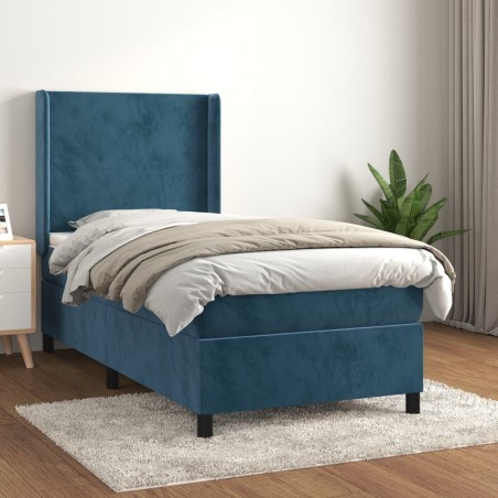 vidaXL Cama box spring con colchón terciopelo azul oscuro 90x200 cm