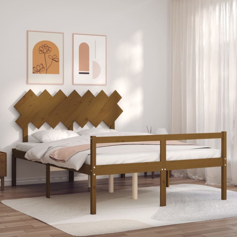 vidaXL Cama personas mayores cabecero madera marrón miel 140x200 cm vidaXL Cama personas mayores cabecero madera marrón miel 140x200 cm