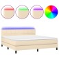 vidaXL Cama box spring colchón y luces LED tela crema 160x200 cm vidaXL Cama box spring colchón y luces LED tela crema 160x200 cm
