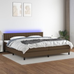 vidaXL Cama box spring colchón luces LED tela marrón oscuro 200x200 cm