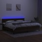 vidaXL Cama box spring colchón luces LED tela marrón oscuro 200x200 cm vidaXL Cama box spring colchón luces LED tela marrón oscuro 200x200 cm