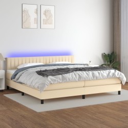 vidaXL Cama box spring colchón y luces LED tela crema 200x200 cm