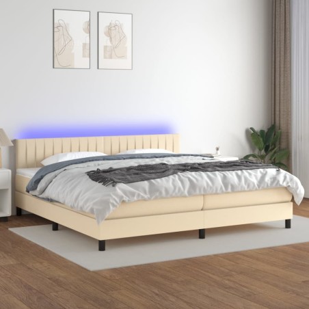 vidaXL Cama box spring colchón y luces LED tela crema 200x200 cm