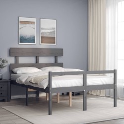vidaXL Cama personas mayores cabecero madera maciza gris 120x200 cm