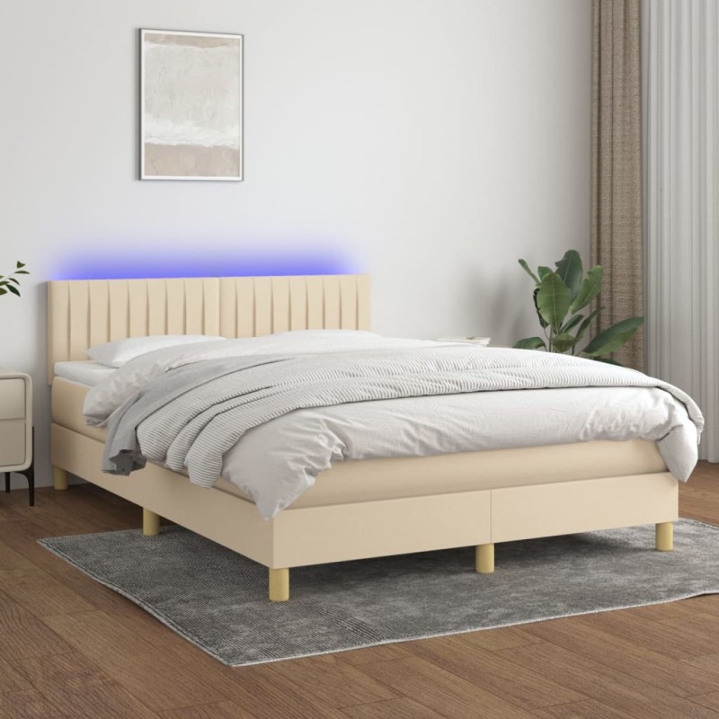 vidaXL Cama box spring con colchón y LED tela crema 140x200 cm vidaXL Cama box spring con colchón y LED tela crema 140x200 cm