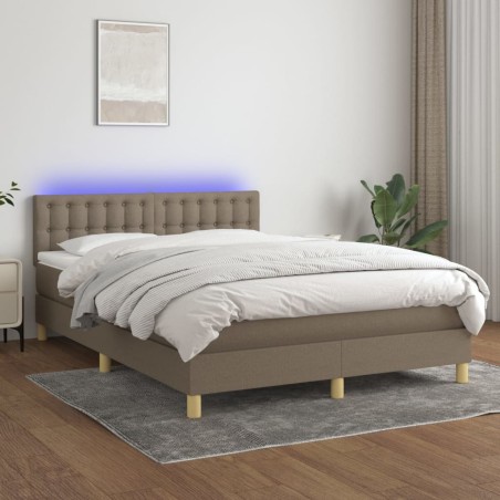 vidaXL Cama box spring colchón y luces LED tela gris taupe 140x190 cm