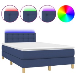 vidaXL Cama box spring con colchón y LED tela azul 120x200 cm