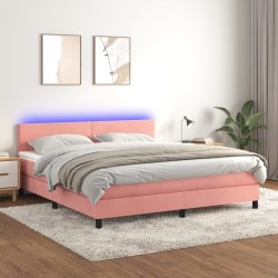 vidaXL Cama box spring colchón y LED terciopelo rosa 180x200 cm