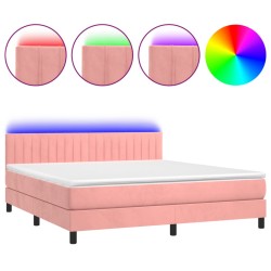 vidaXL Cama box spring colchón y LED terciopelo rosa 160x200 cm