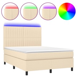 vidaXL Cama box spring colchón y luces LED tela crema 140x200 cm