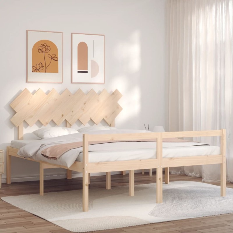 vidaXL Cama para personas mayores con cabecero madera maciza 160x200cm vidaXL Cama para personas mayores con cabecero madera maciza 160x200cm