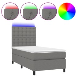 vidaXL Cama box spring colchón y luces LED tela gris oscuro 90x200 cm