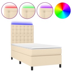 vidaXL Cama box spring colchón y luces LED tela crema 90x200 cm