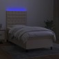 vidaXL Cama box spring colchón y luces LED tela crema 90x200 cm vidaXL Cama box spring colchón y luces LED tela crema 90x200 cm