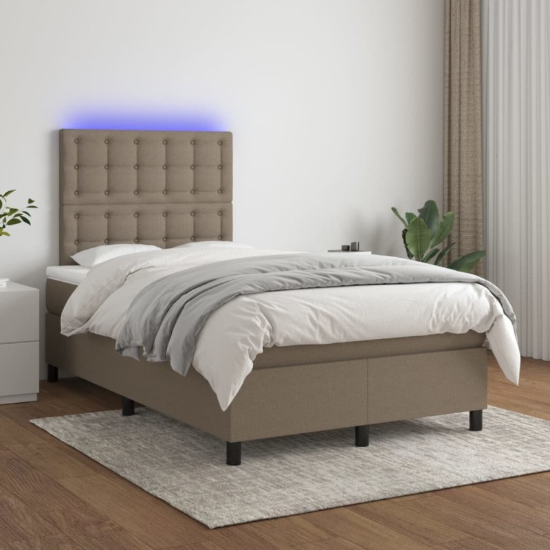 vidaXL Cama box spring con colchón y LED tela gris taupe 120x200 cm vidaXL Cama box spring con colchón y LED tela gris taupe 120x200 cm