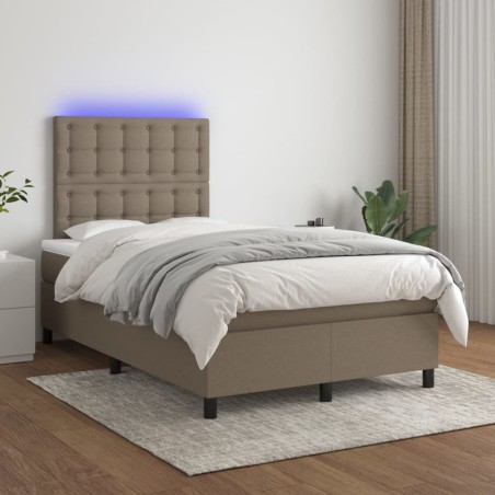 vidaXL Cama box spring con colchón y LED tela gris taupe 120x200 cm