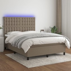 vidaXL Cama box spring colchón y luces LED tela gris taupe 140x190 cm