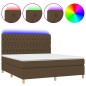 vidaXL Cama box spring colchón luces LED tela marrón oscuro 160x200cm vidaXL Cama box spring colchón luces LED tela marrón oscuro 160x200cm