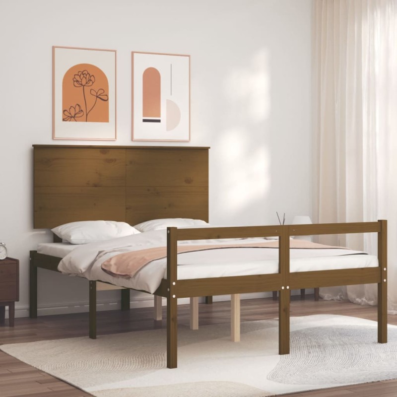 vidaXL Cama personas mayores cabecero madera marrón miel 140x190 cm vidaXL Cama personas mayores cabecero madera marrón miel 140x190 cm