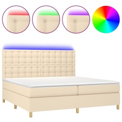 vidaXL Cama box spring colchón y luces LED tela crema 200x200 cm