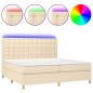 vidaXL Cama box spring colchón y luces LED tela crema 200x200 cm vidaXL Cama box spring colchón y luces LED tela crema 200x200 cm