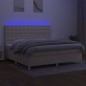 vidaXL Cama box spring colchón y luces LED tela crema 200x200 cm vidaXL Cama box spring colchón y luces LED tela crema 200x200 cm