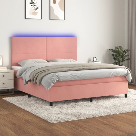 vidaXL Cama box spring colchón y LED terciopelo rosa 180x200 cm