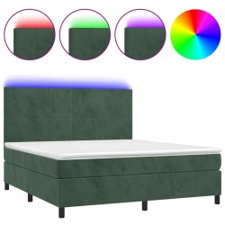 vidaXL Cama box spring colchón y LED terciopelo verde oscuro 180x200cm
