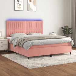 vidaXL Cama box spring colchón y LED terciopelo rosa 160x200 cm