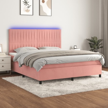 vidaXL Cama box spring colchón y LED terciopelo rosa 160x200 cm