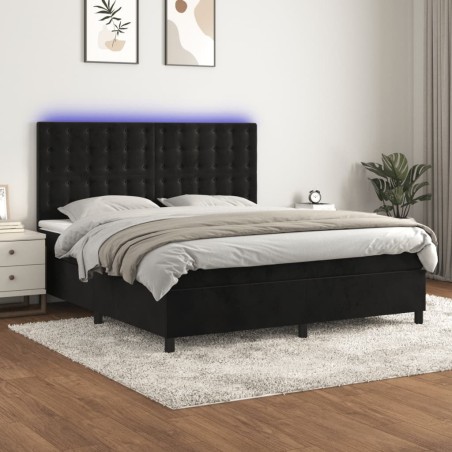 vidaXL Cama box spring colchón y LED terciopelo negro 180x200 cm