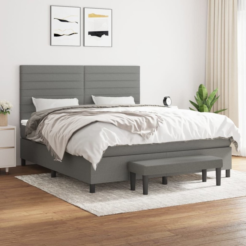 vidaXL Cama box spring con colchón tela gris oscuro 180x200 cm vidaXL Cama box spring con colchón tela gris oscuro 180x200 cm