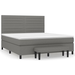 vidaXL Cama box spring con colchón tela gris oscuro 180x200 cm