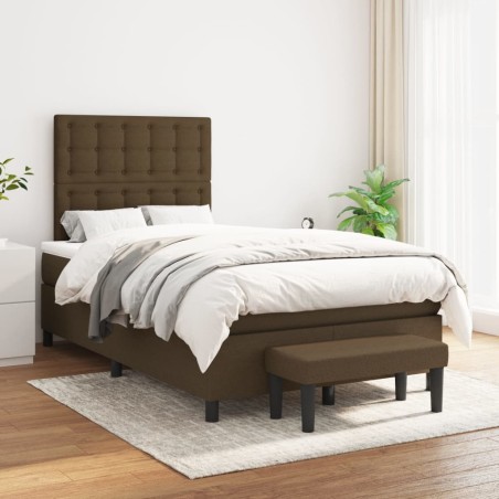 vidaXL Cama box spring con colchón tela marrón oscuro 120x200 cm