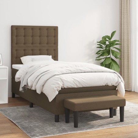 vidaXL Cama box spring con colchón tela marrón oscuro 90x200 cm