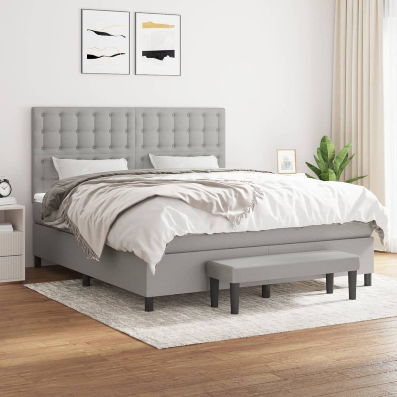 vidaXL Cama box spring con colchón tela gris claro 180x200 cm vidaXL Cama box spring con colchón tela gris claro 180x200 cm