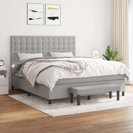 vidaXL Cama box spring con colchón tela gris claro 180x200 cm