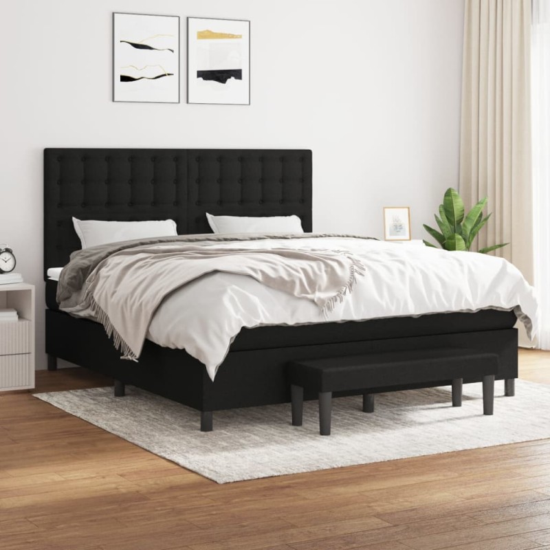 vidaXL Cama box spring con colchón tela negro 160x200 cm vidaXL Cama box spring con colchón tela negro 160x200 cm