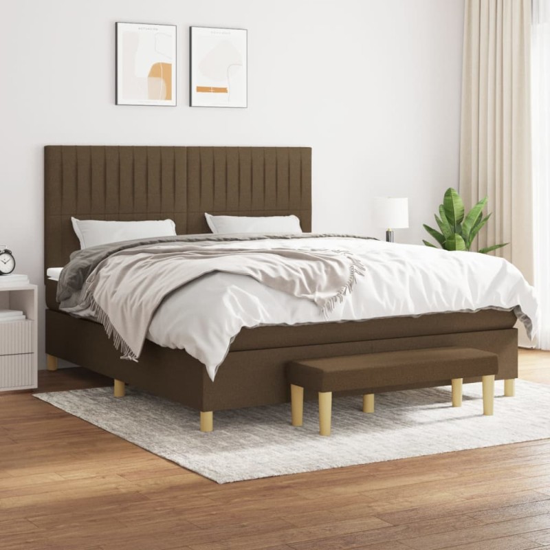 vidaXL Cama box spring con colchón tela marrón oscuro 180x200 cm vidaXL Cama box spring con colchón tela marrón oscuro 180x200 cm