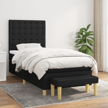 vidaXL Cama box spring con colchón tela negro 90x200 cm