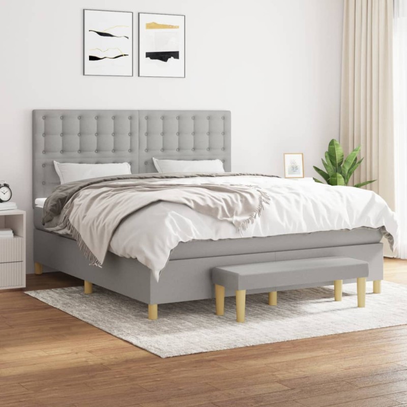vidaXL Cama box spring con colchón tela gris claro 180x200 cm vidaXL Cama box spring con colchón tela gris claro 180x200 cm