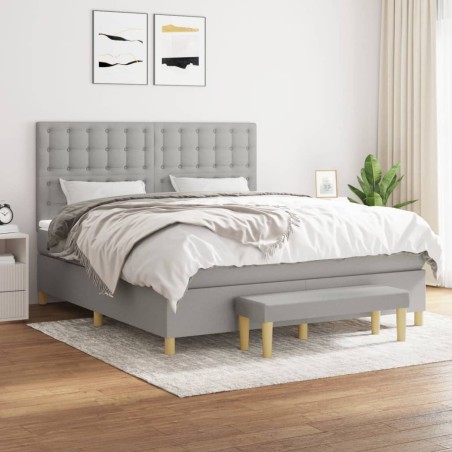 vidaXL Cama box spring con colchón tela gris claro 180x200 cm